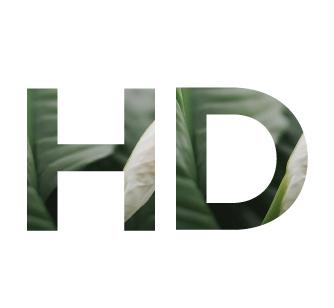 A graphic outline of the term, "HD", referring to high definition, and High Resolution Displays