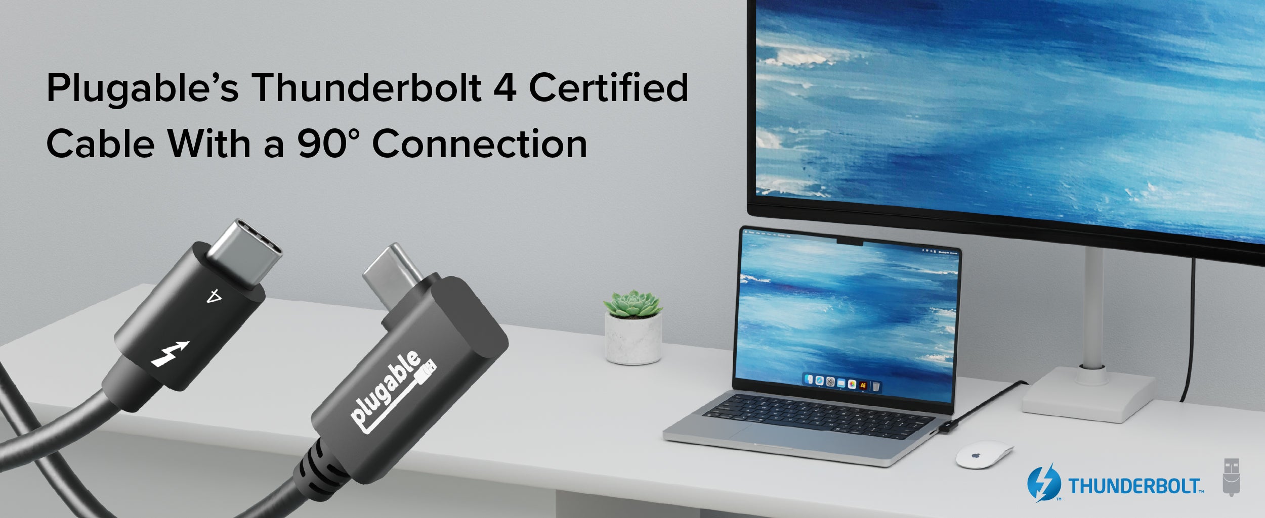Plugable's Thunderbolt 4 Certified Cable with a 90 connection