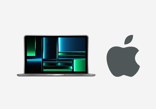 Image of a MacBook next to an Apple logo