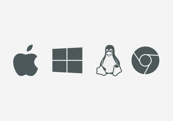 A collection of operating system icons such as Mac, Windows, Linux, and ChromeOS to callout compatibility for the USBC-E1000 ethernet adapter
