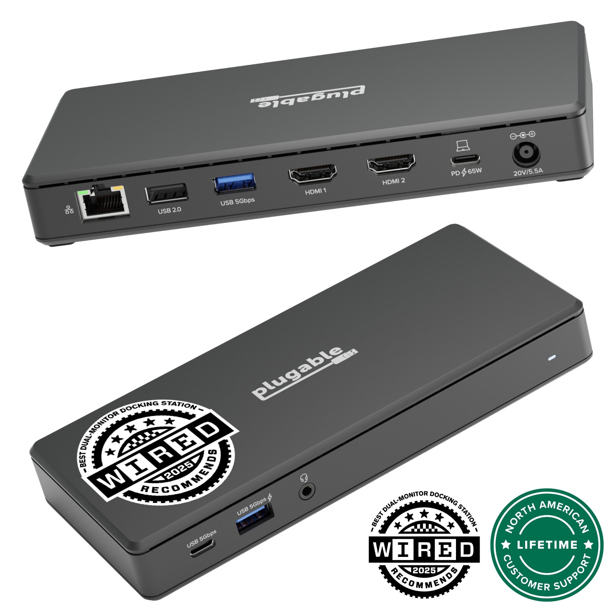 【UD‐MSTH2】plugable Docking Station Plugable USB-C Docking Station Dual 4K 60Hz HDMI, 65W Charging