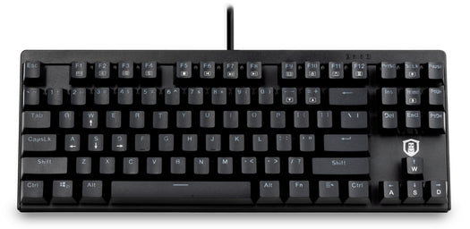 Plugable USB-MECH87BW TKL mechanical keyboard with 87 keys, white LED indicators, and wired USB connection.