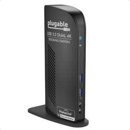 Plugable UD-6950 USB 3.0 Dual 4K Docking Station with two USB 3.0 ports, headphone jack, microphone jack, and DisplayLink.