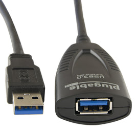 Plugable USB 3.0 Super Speed active extension cable with male Type-A connector and female Type-A port.