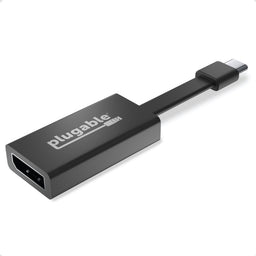 Plugable USB-C to DisplayPort adapter with a male USB-C connector and a female DisplayPort output.