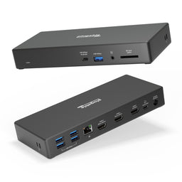 Plugable UD-768PDZ docking station with front USB-C 20W, USB 10Gbps, audio, SD UHS-II and rear 4x USB 5Gbps, Ethernet, 3x HDM