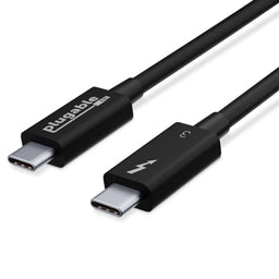 Plugable Thunderbolt 3 USB-C cable with lightning bolt and 3 logo on connector housing.