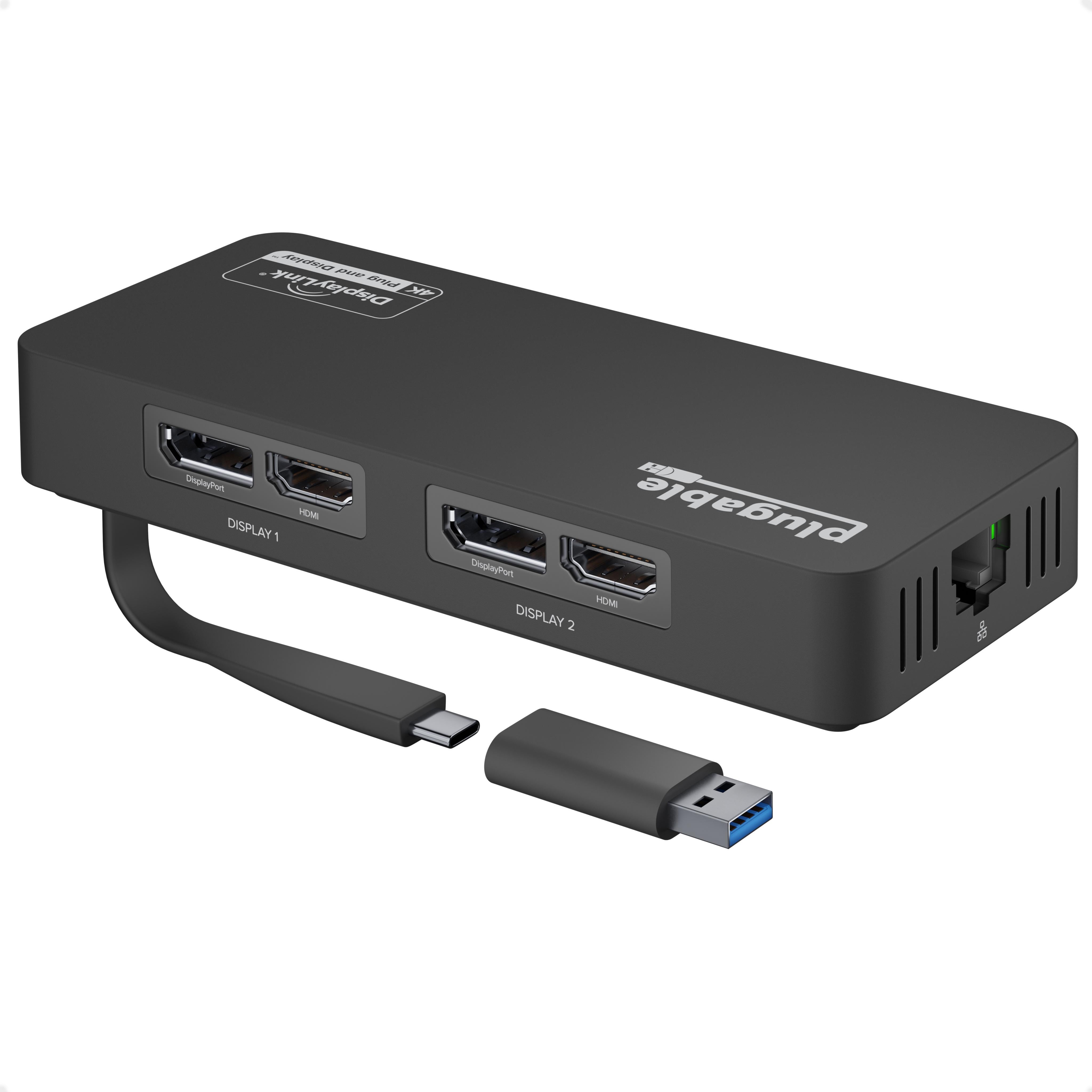 Plugable USB-C Docking Station, Dual 4K Monitors, 100W Laptop