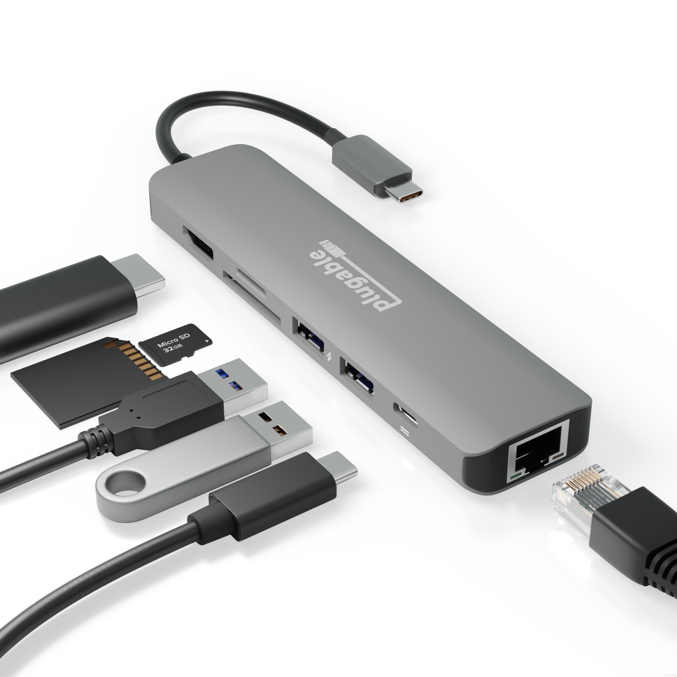 Plugable USB-C 7-in-1 Hub with Ethernet – Plugable Technologies