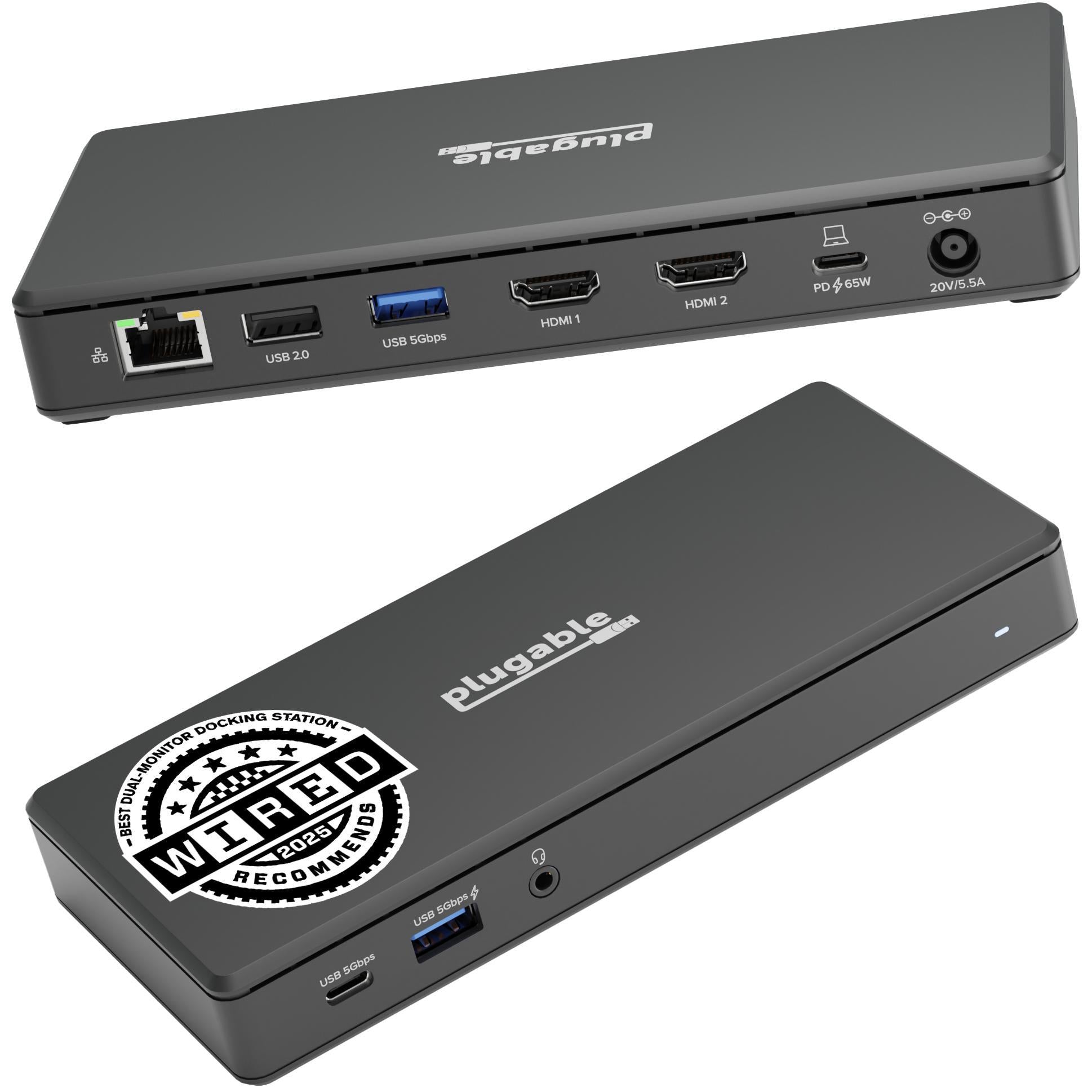 Plugable USB-C Docking Station Dual 4K 60Hz HDMI, 65W Charging
