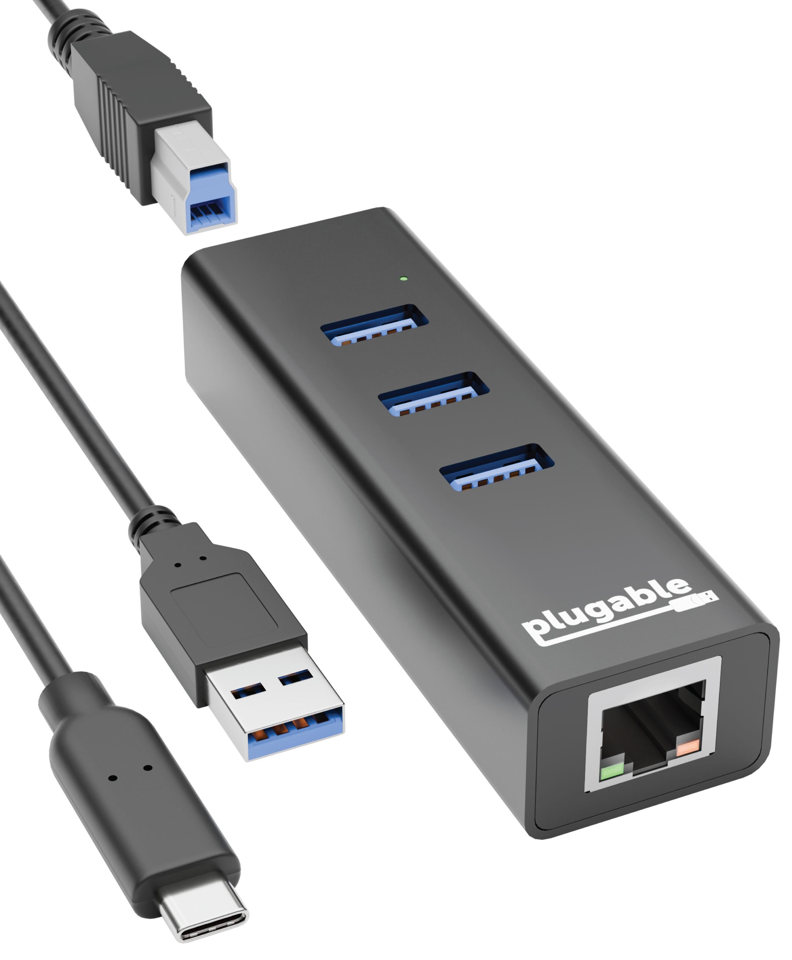 Plugable USB 3.0 3-Port Bus Powered Hub with Gigabit Ethernet