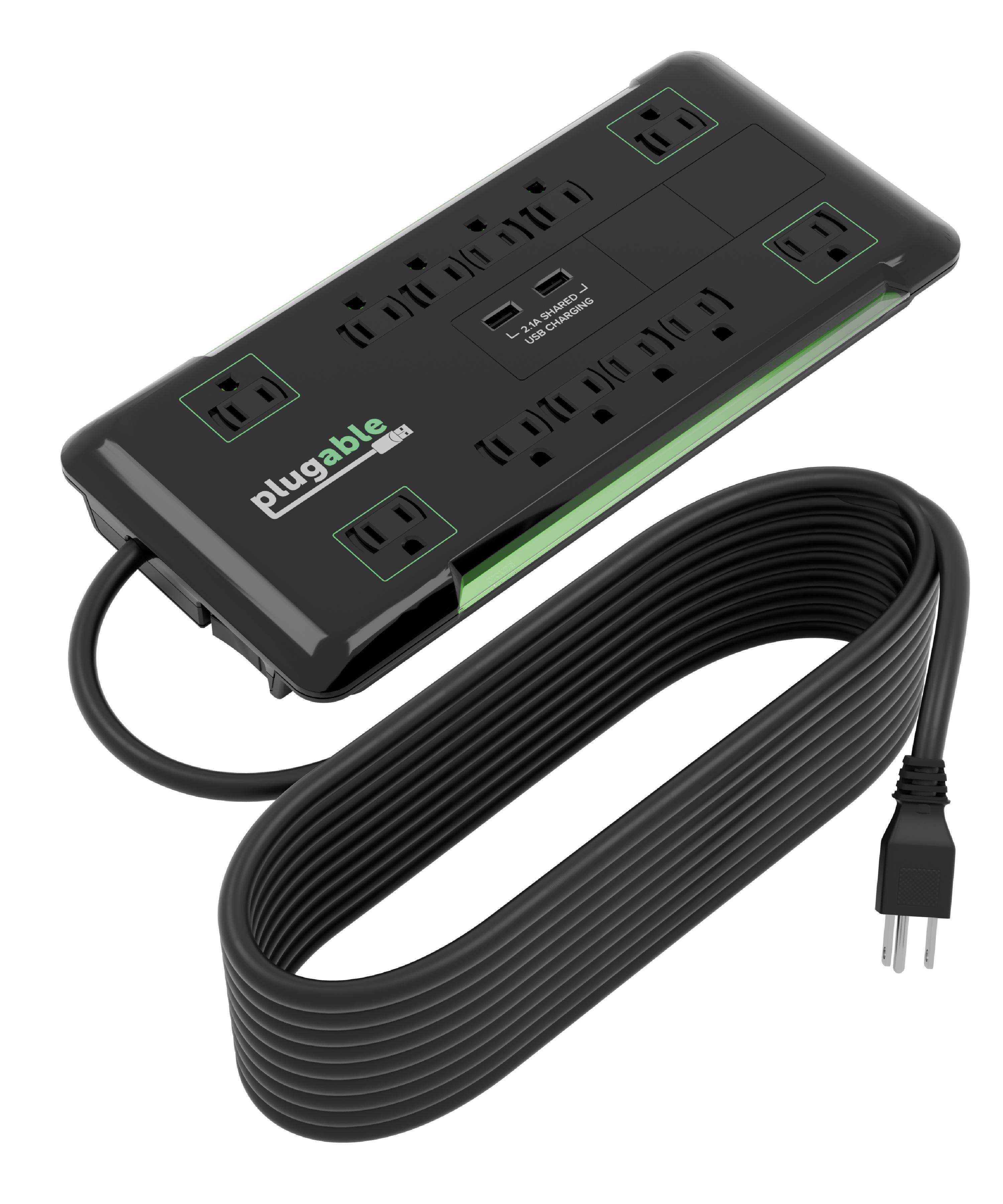 Plugable 12-Outlet Power Strip with 2-Port USB Charger (25ft/7.6m