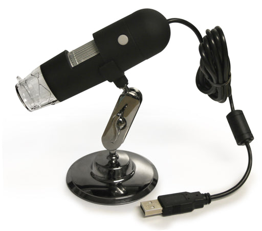 Main product image for the USB2-MICRO-200X 200x magnification USB 2.0 microscope with built-in light and stand