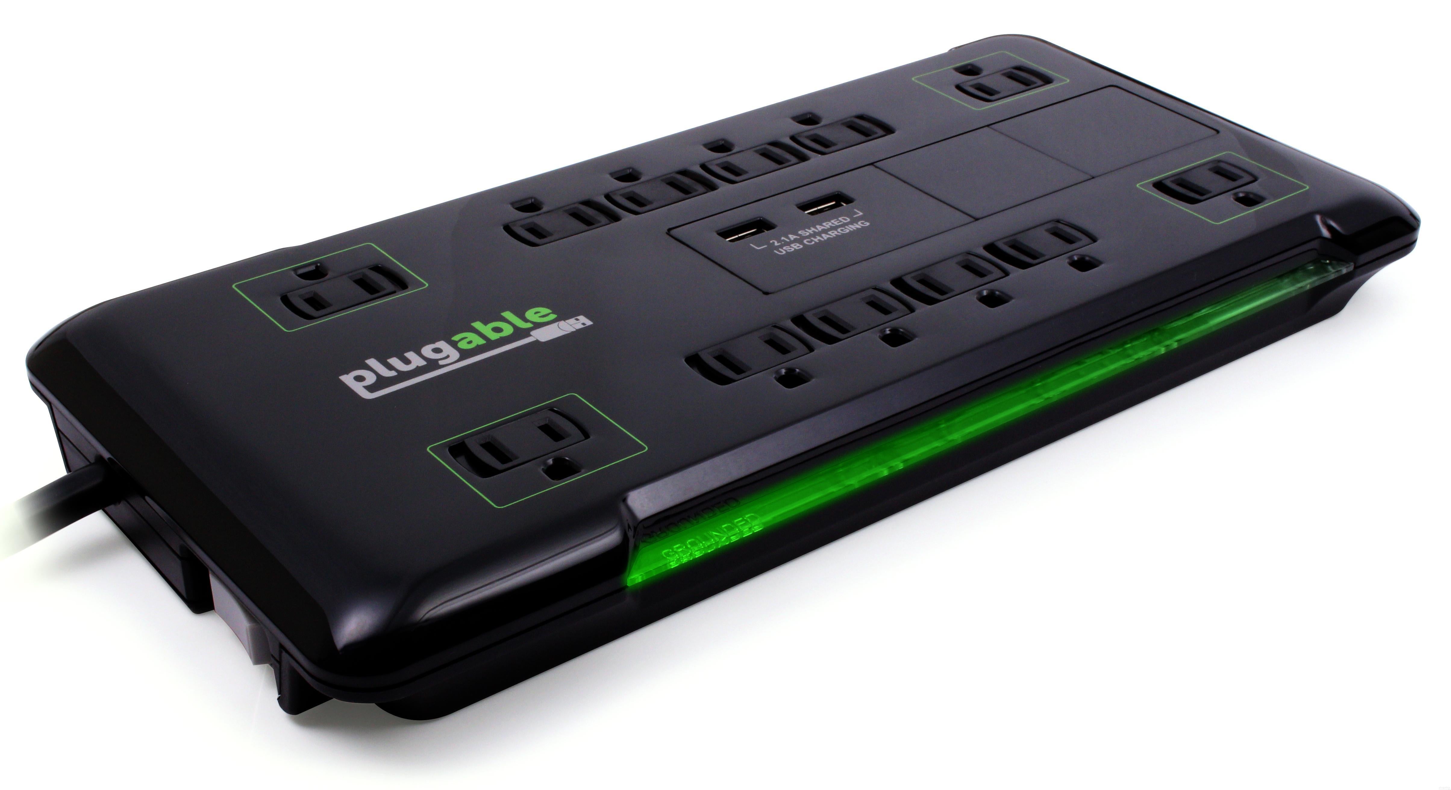 Plugable 12-Outlet Power Strip with 2-Port USB Charger (25ft/7.6m Cabl – Plugable