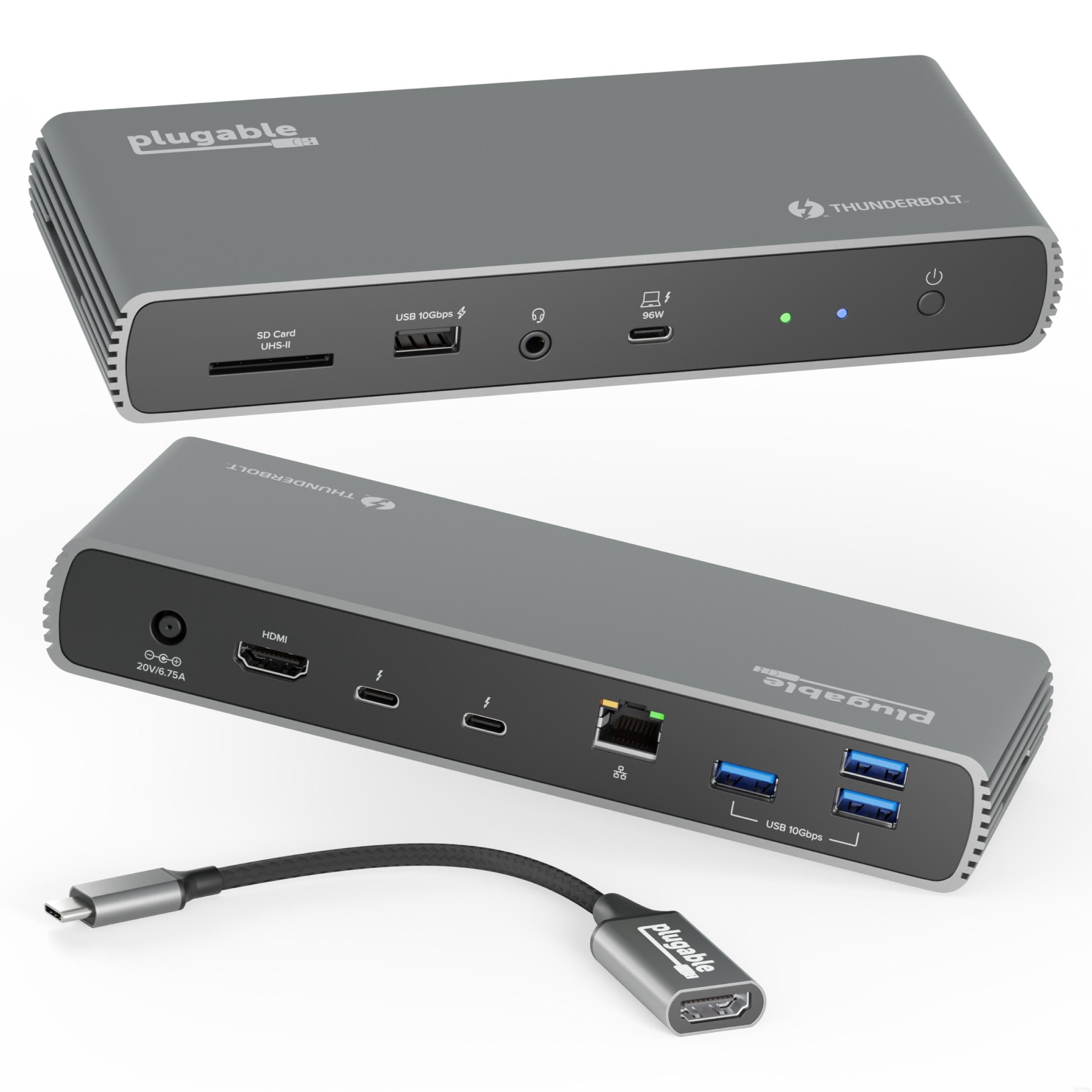 Plugable Thunderbolt 3 Dock, Enables Extra Displays, Wired Network, Audio,  and More USB Ports, Compatible with Thunderbolt 3 Macs and PCs (4K