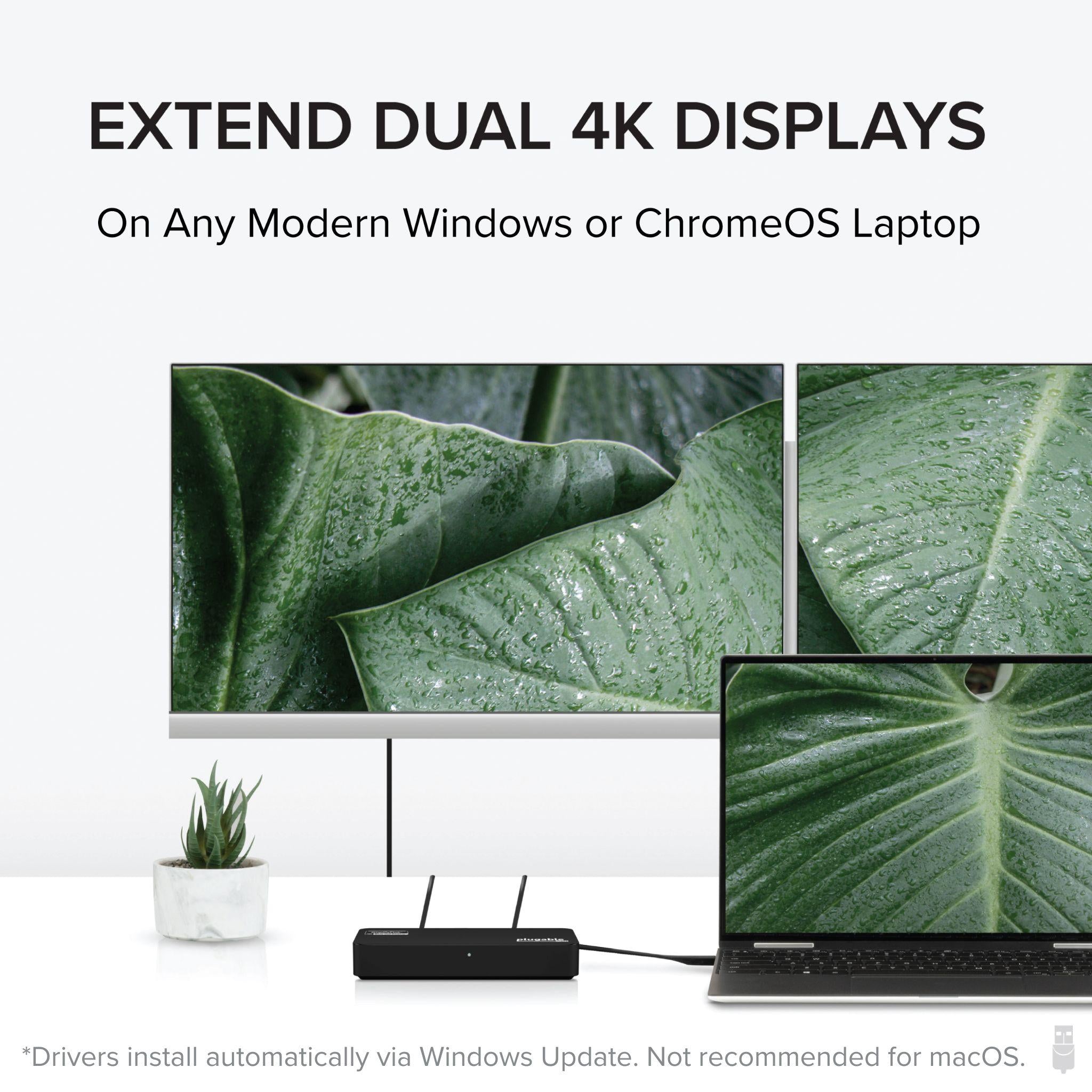 Plugable 4K DisplayPort and HDMI Dual Monitor Adapter for USB 3.0