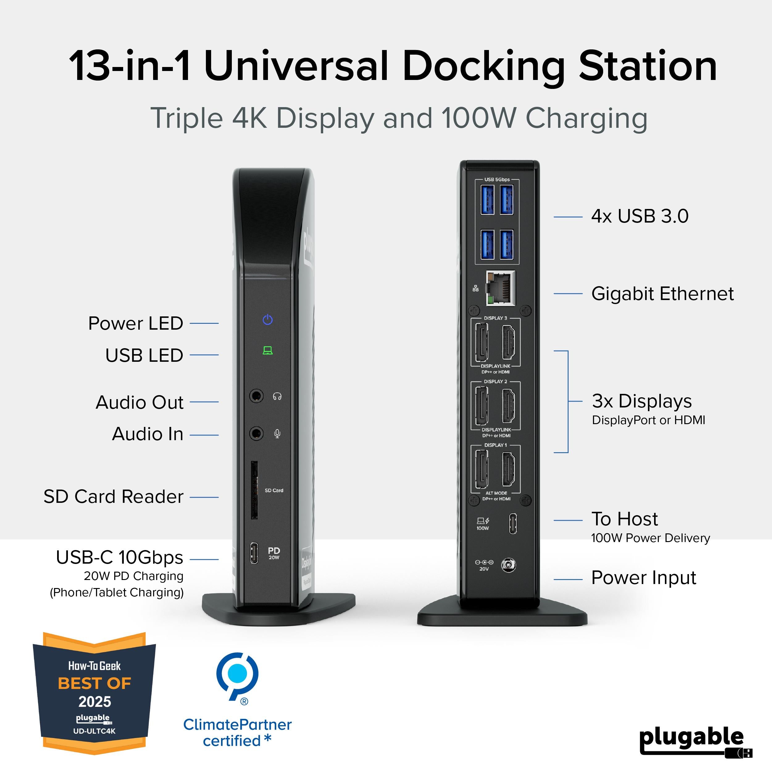 Plugable USB-C Triple 4K Display Docking Station with DisplayLink