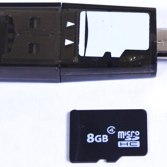 A picture of the Plugable USB2-OTGTF and an 8GB micro SD Card