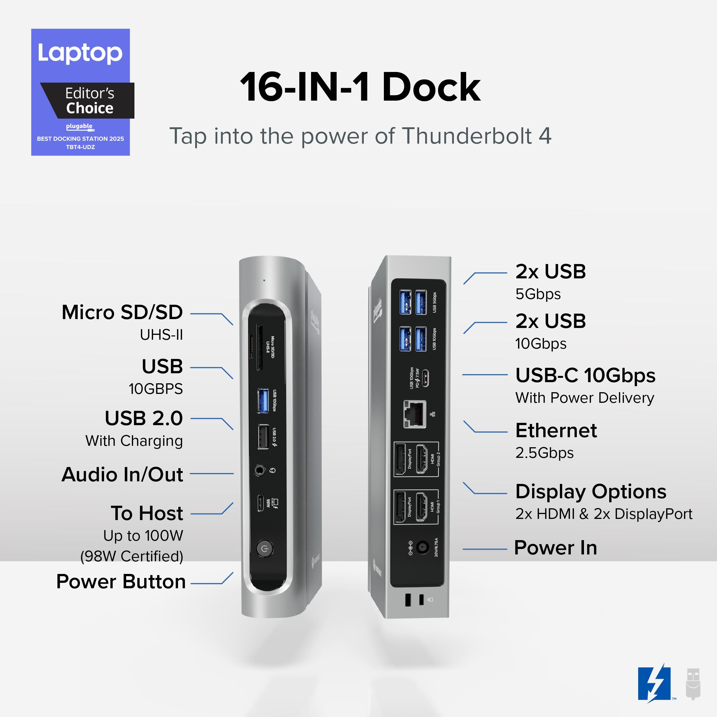Plugable Thunderbolt™ 4 16-in-1 Docking Station for MacBook Air