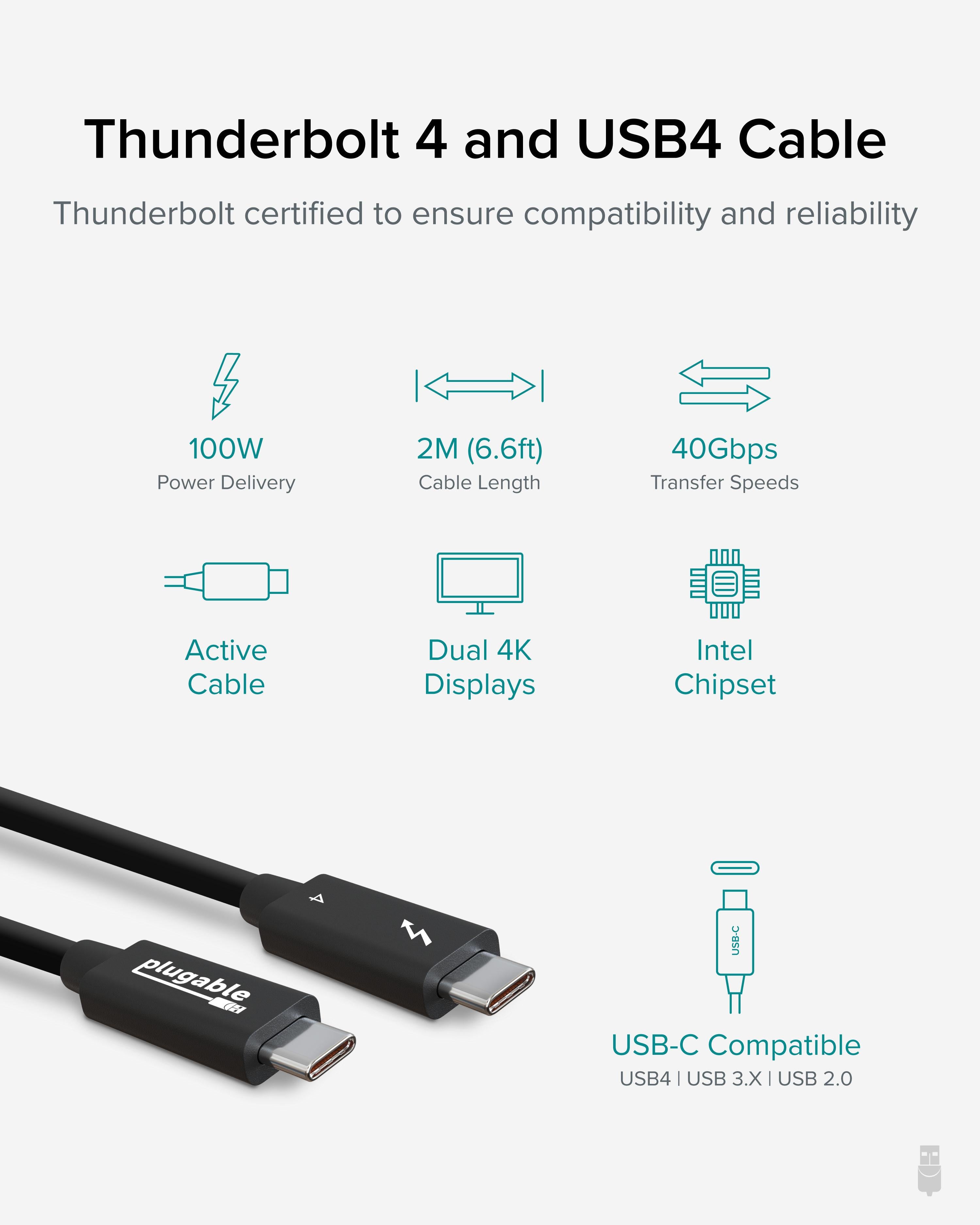 【美品】Plugable Thunderbolt 4 ケーブル 2m Plugable Thunderbolt 4 Cable (6.6ft/2m) ~ Plugable Technologies