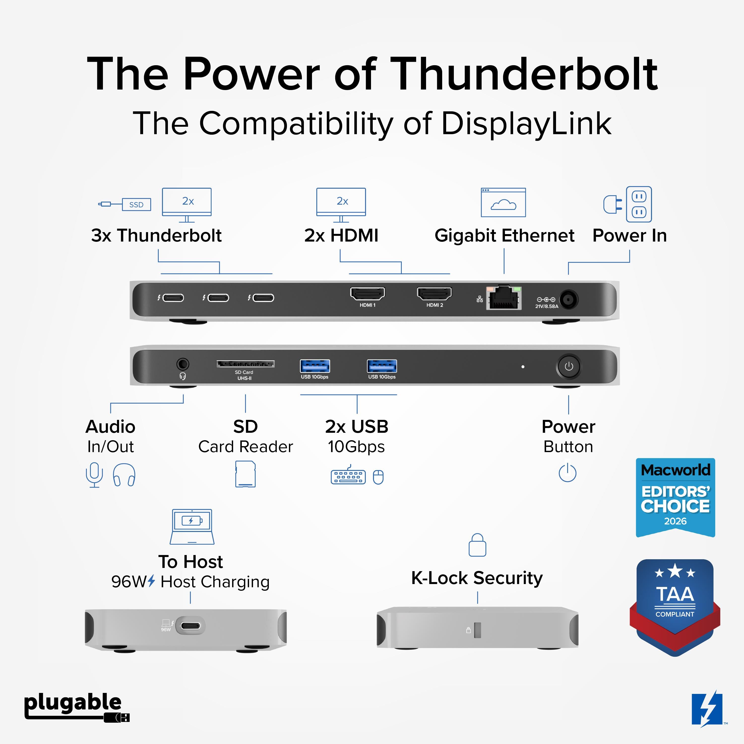 Plugable Thunderbolt 4 Docking Station for 4K Quad Monitors, 100W