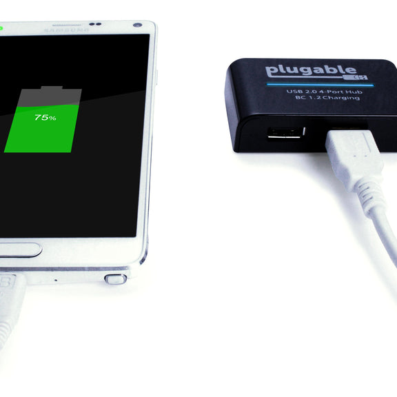 An android phone shown charging with the usb2-hub4bc