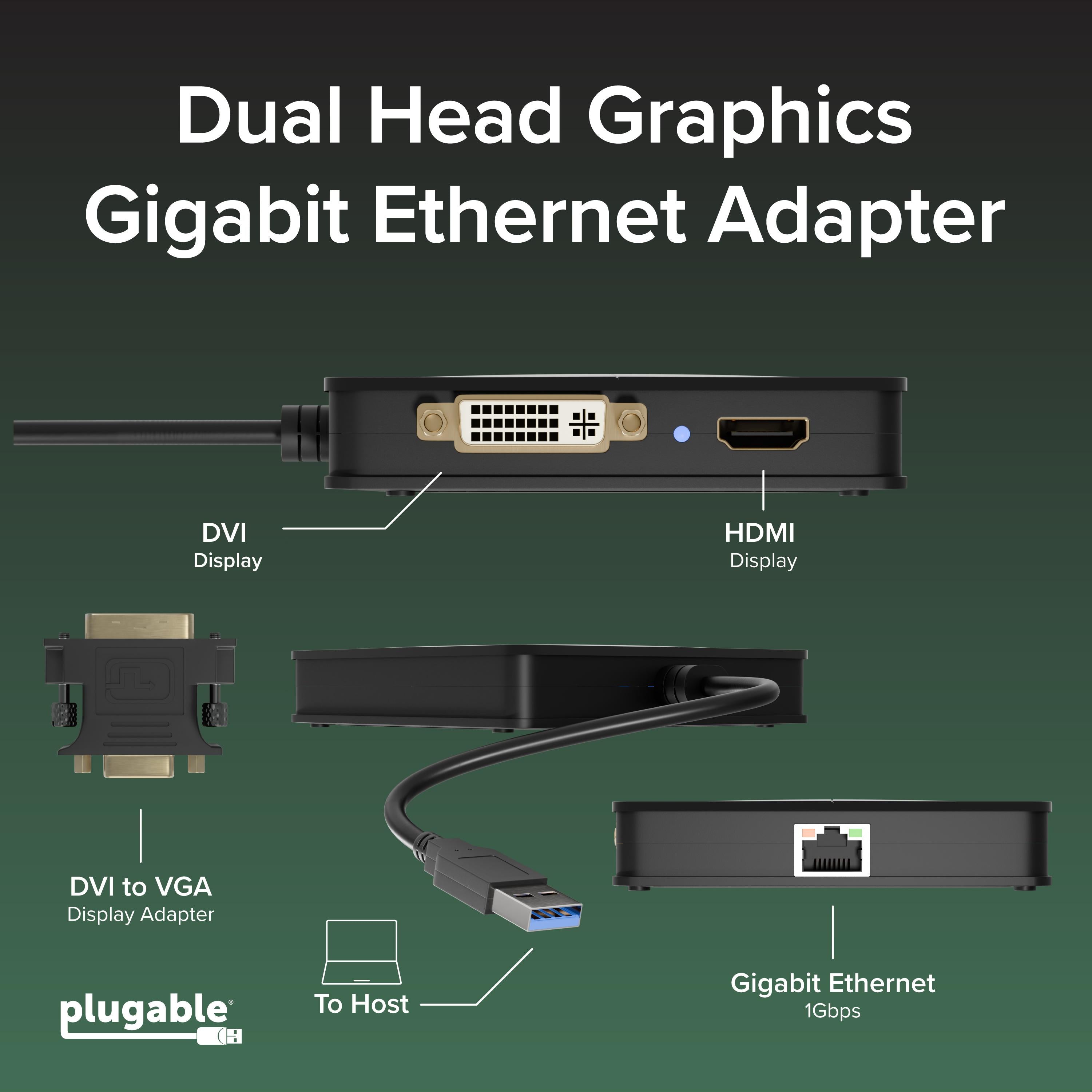 Plugable USB 3.0 Dual Display Adapter for Multiple Monitors with