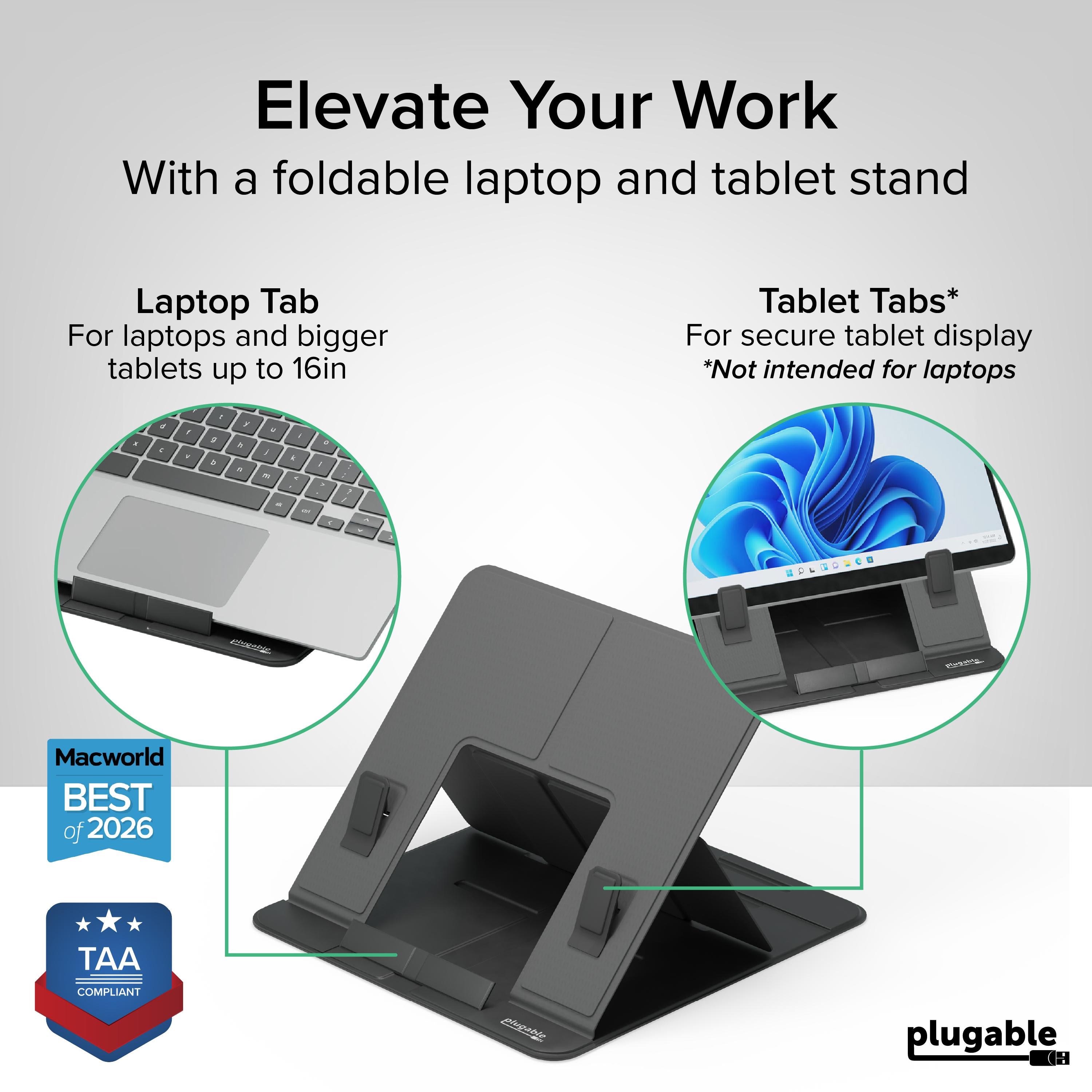 Plugable Portable Foldable iPad Tablet and Laptop Stand ~ Plugable