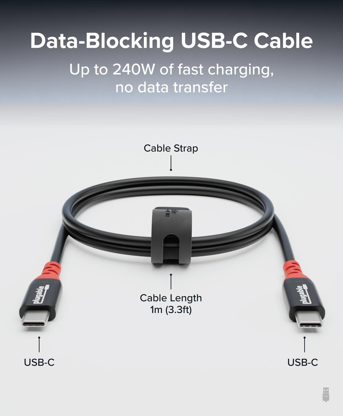 Plugable USB-C Cable, Data Blocker Charge Only, 240W (3.3 ft / 1m ...