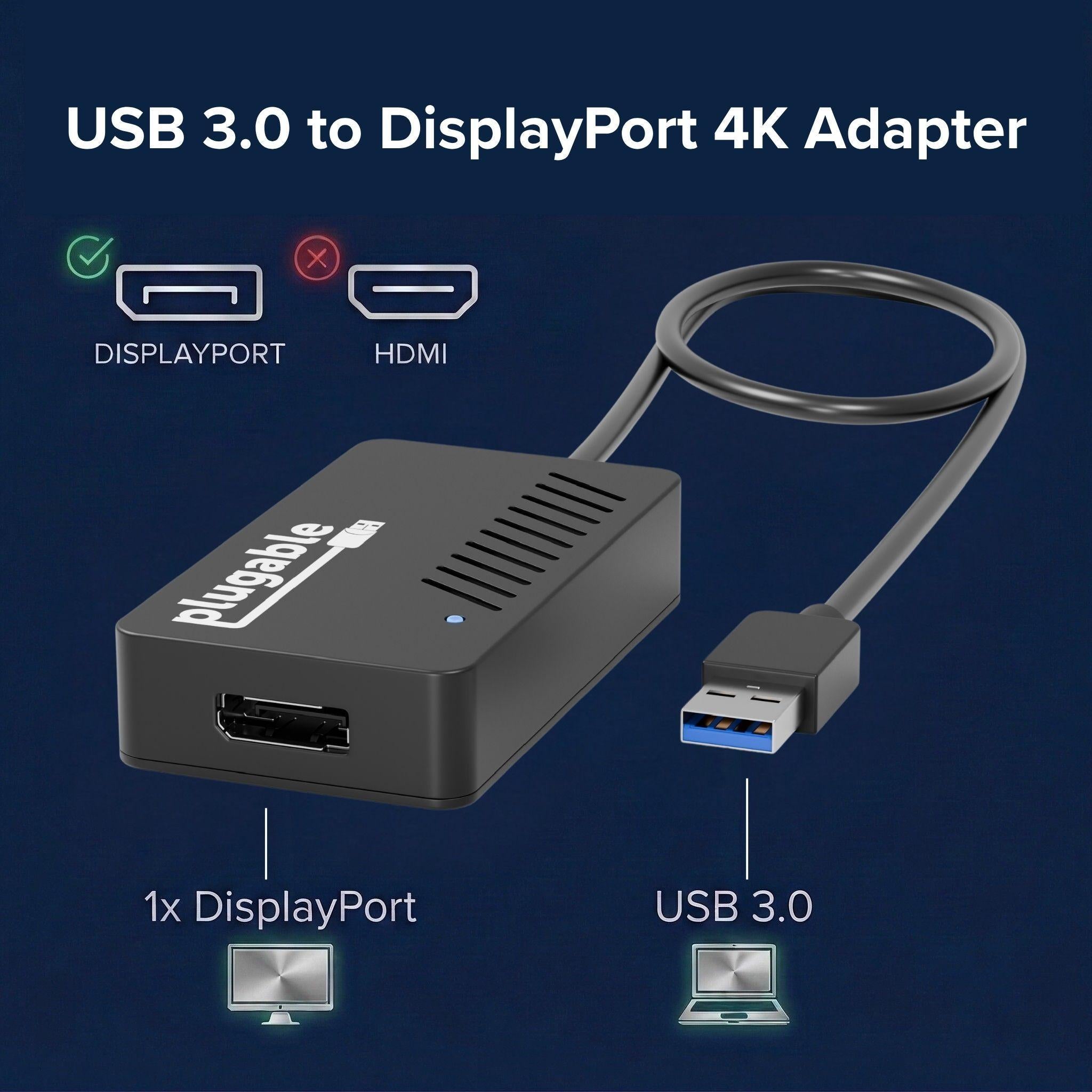 Plugable USB 3.0 4K DisplayPort Adapter for Multiple Monitors