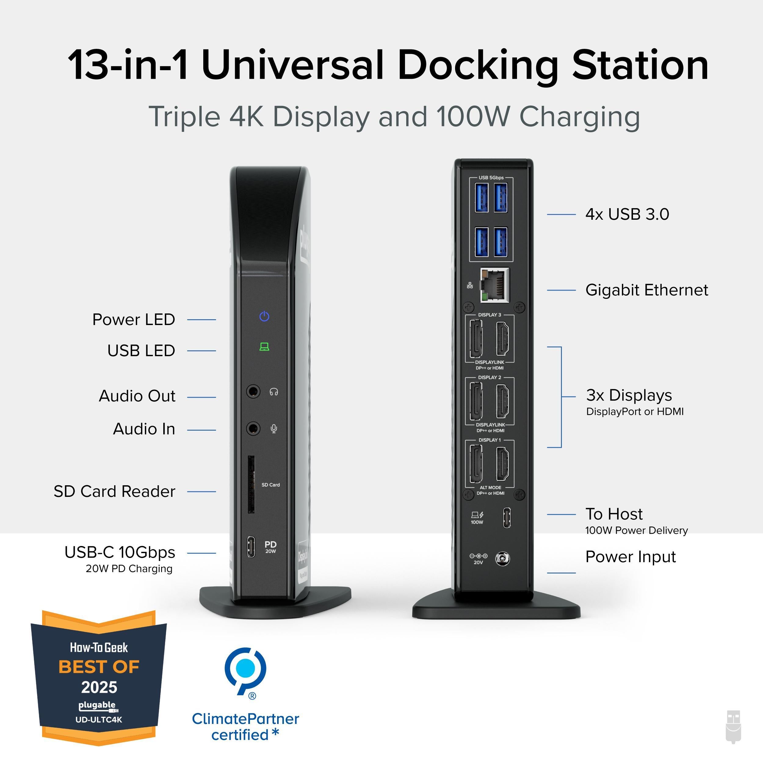 Plugable USB-C Triple 4K Display Docking Station with DisplayLink