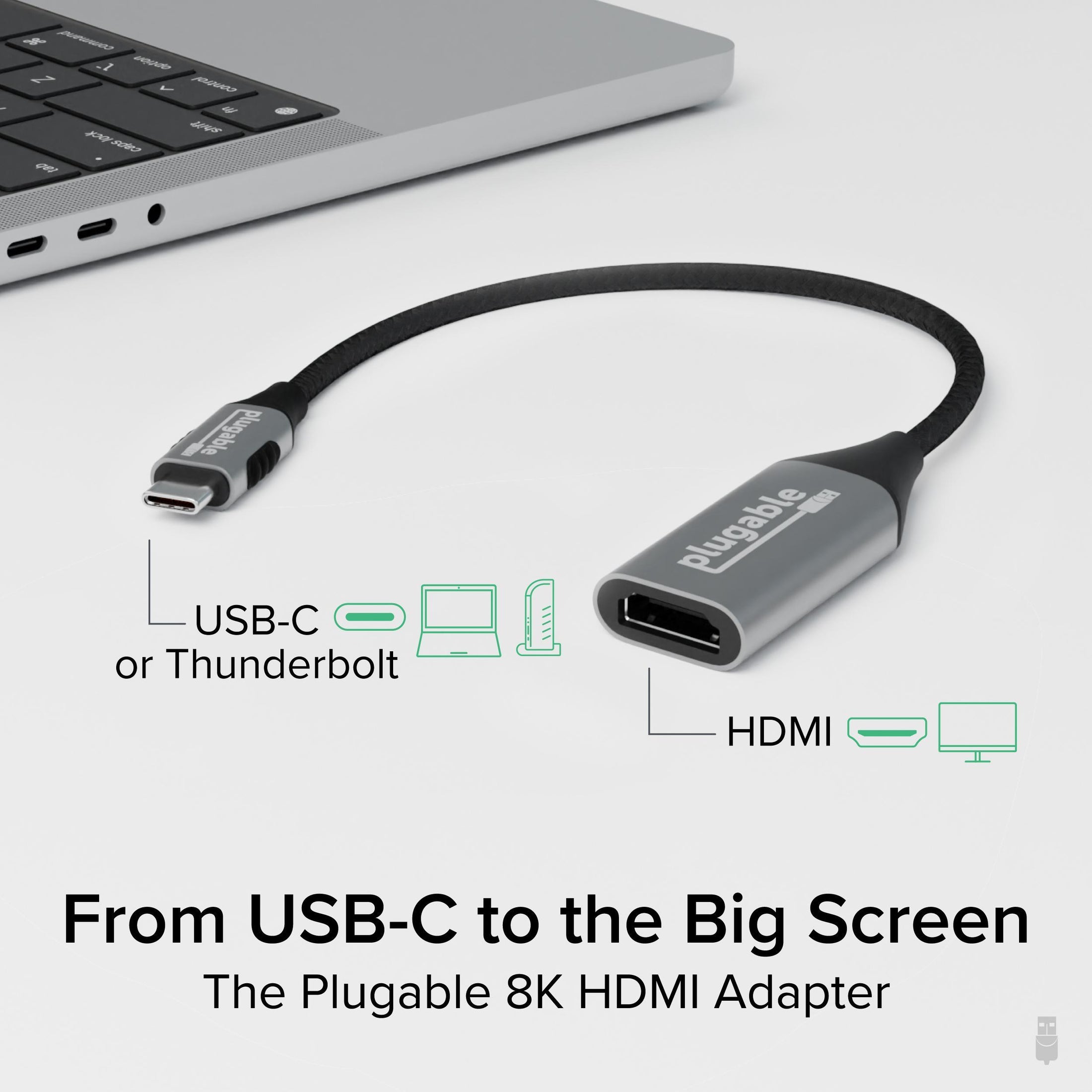 Plugable HDMI USB-C to HDMI Adapter, Supports 4K 144Hz or 8K