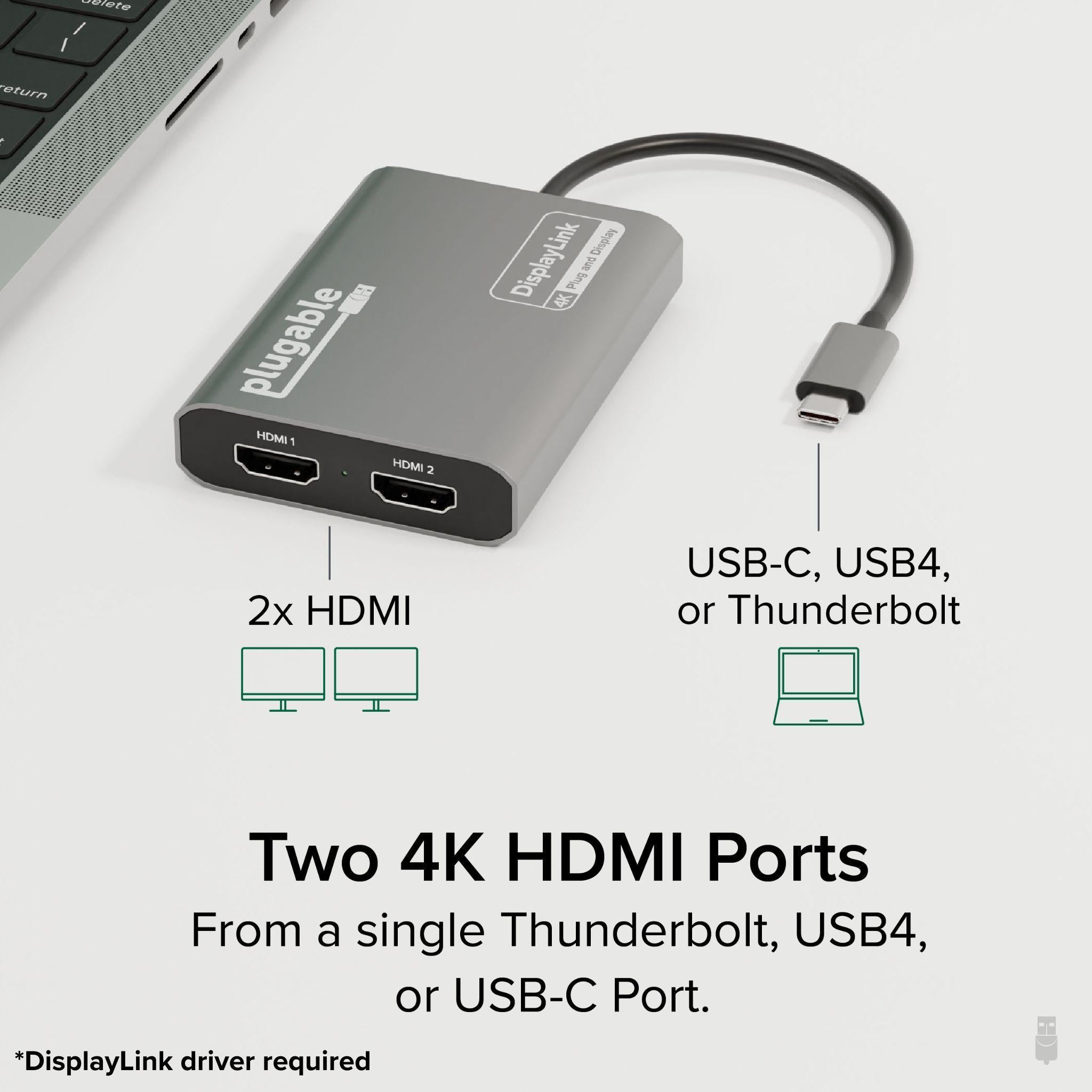 Plugable USB C to HDMI Adapter, Dual Monitor 4K 60Hz for Apple Mac