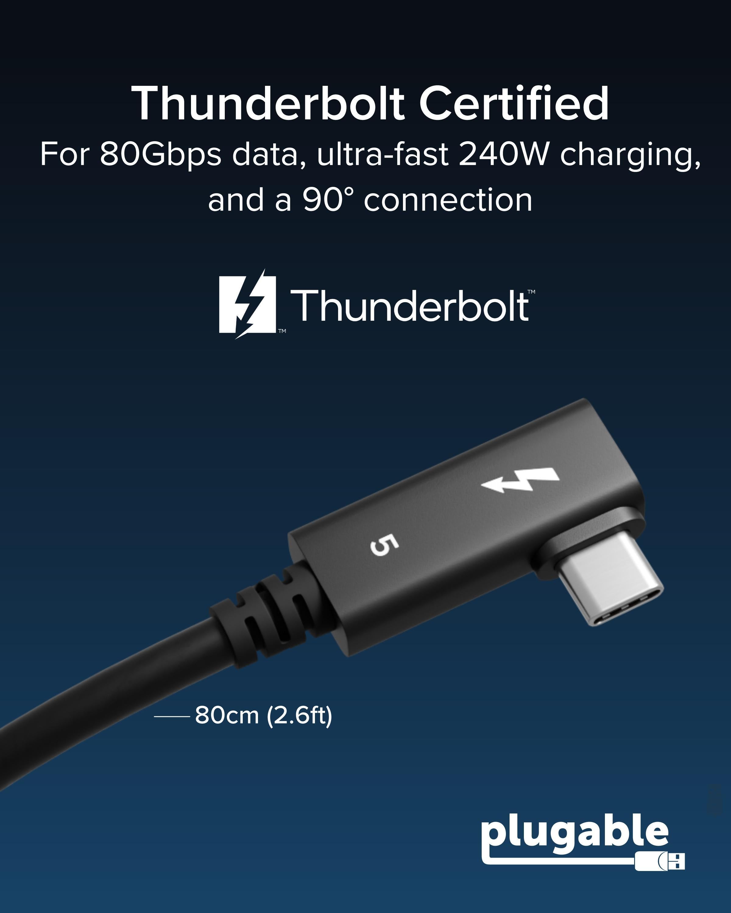 Plugable Thunderbolt 5 240W Cable with Right Angle Connector (80cm