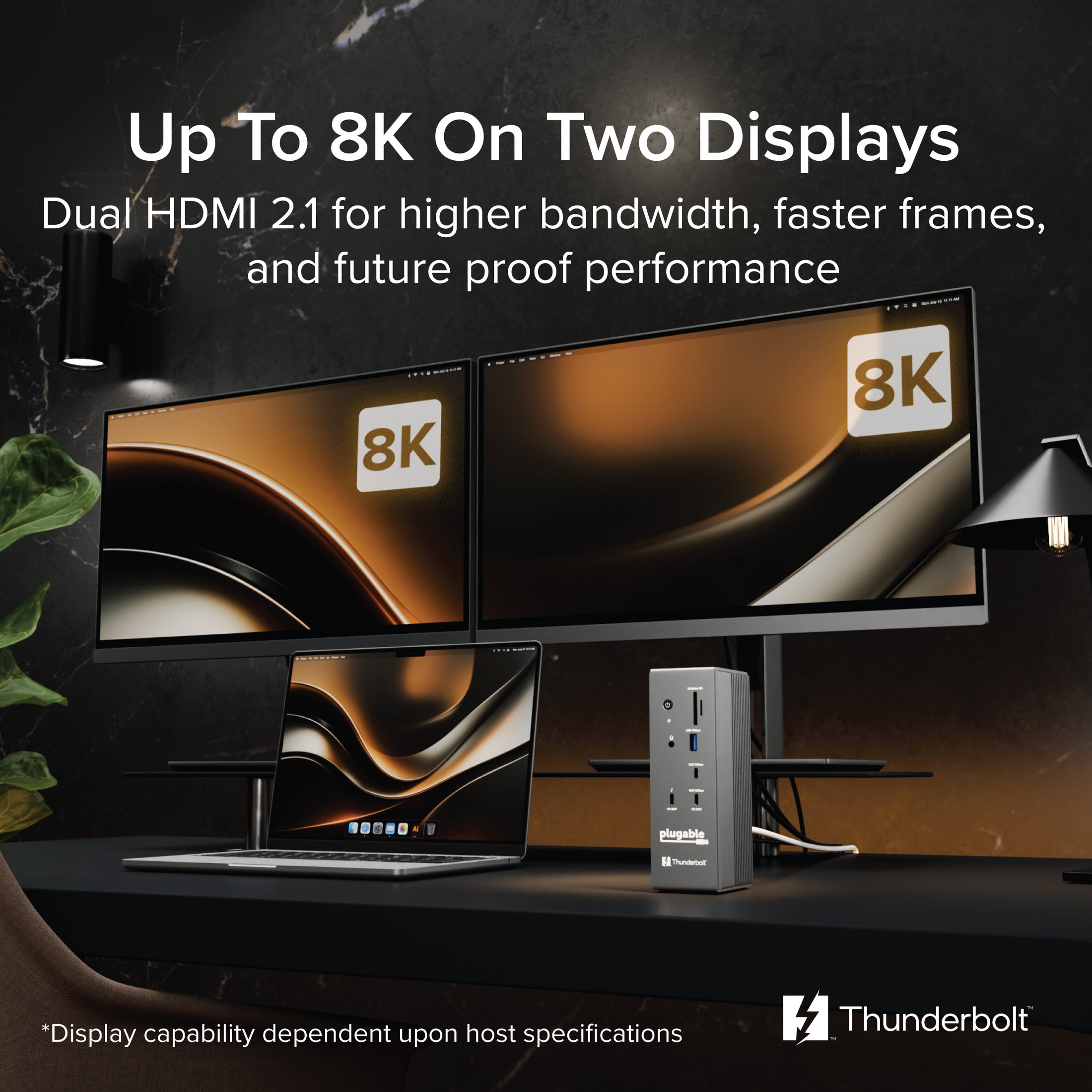 Plugable Thunderbolt 5 Docking Station with Dual HDMI 2.1, 140W Laptop Charging