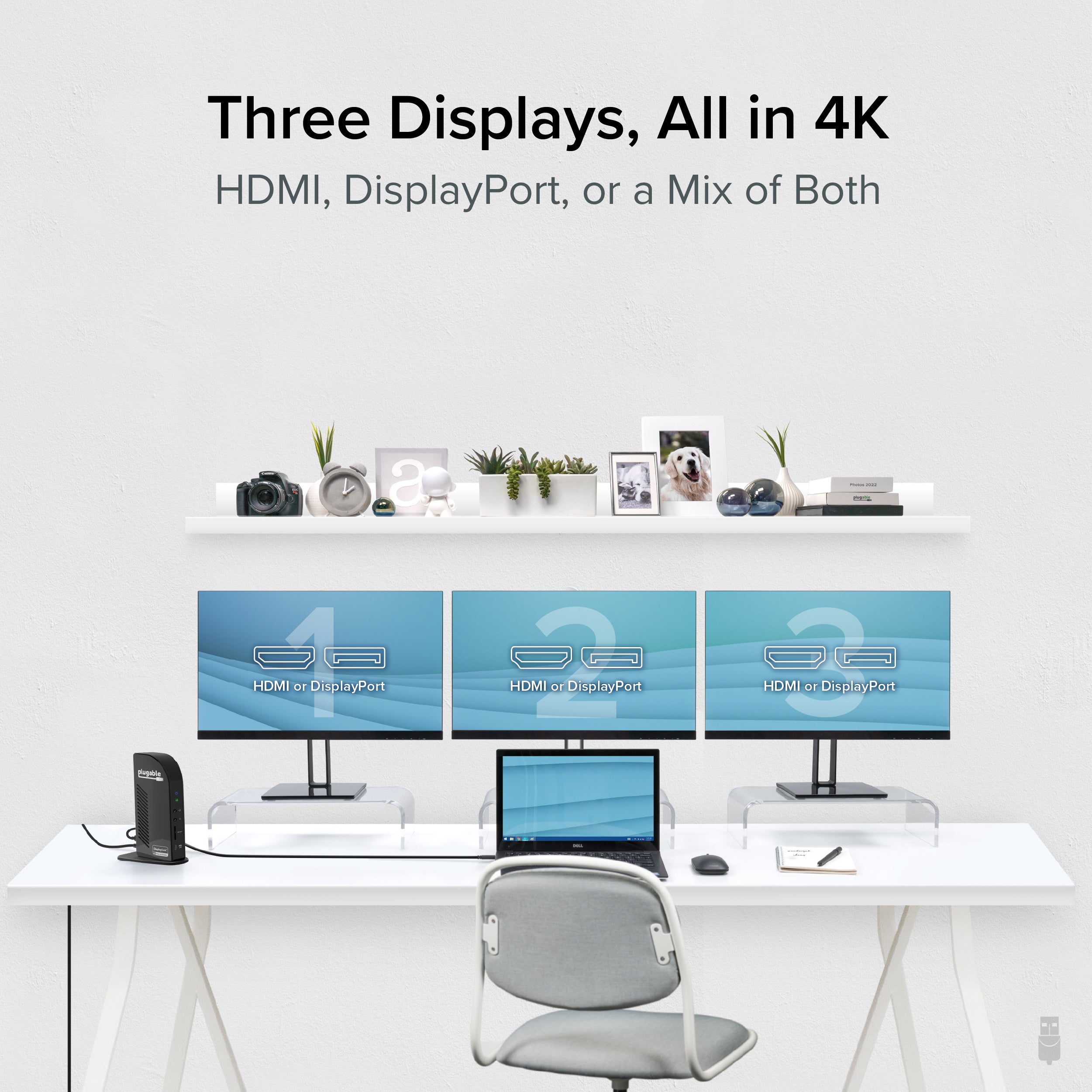 Plugable USB-C Triple 4K Monitor Docking Station with 100W Laptop