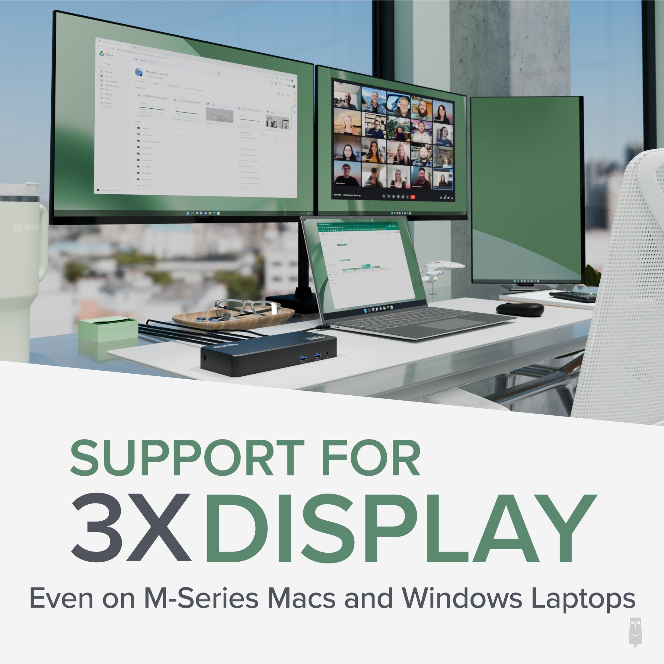 Plugable USB-C Triple Monitor Docking Station, 100W Laptop Charging (B-Stock)