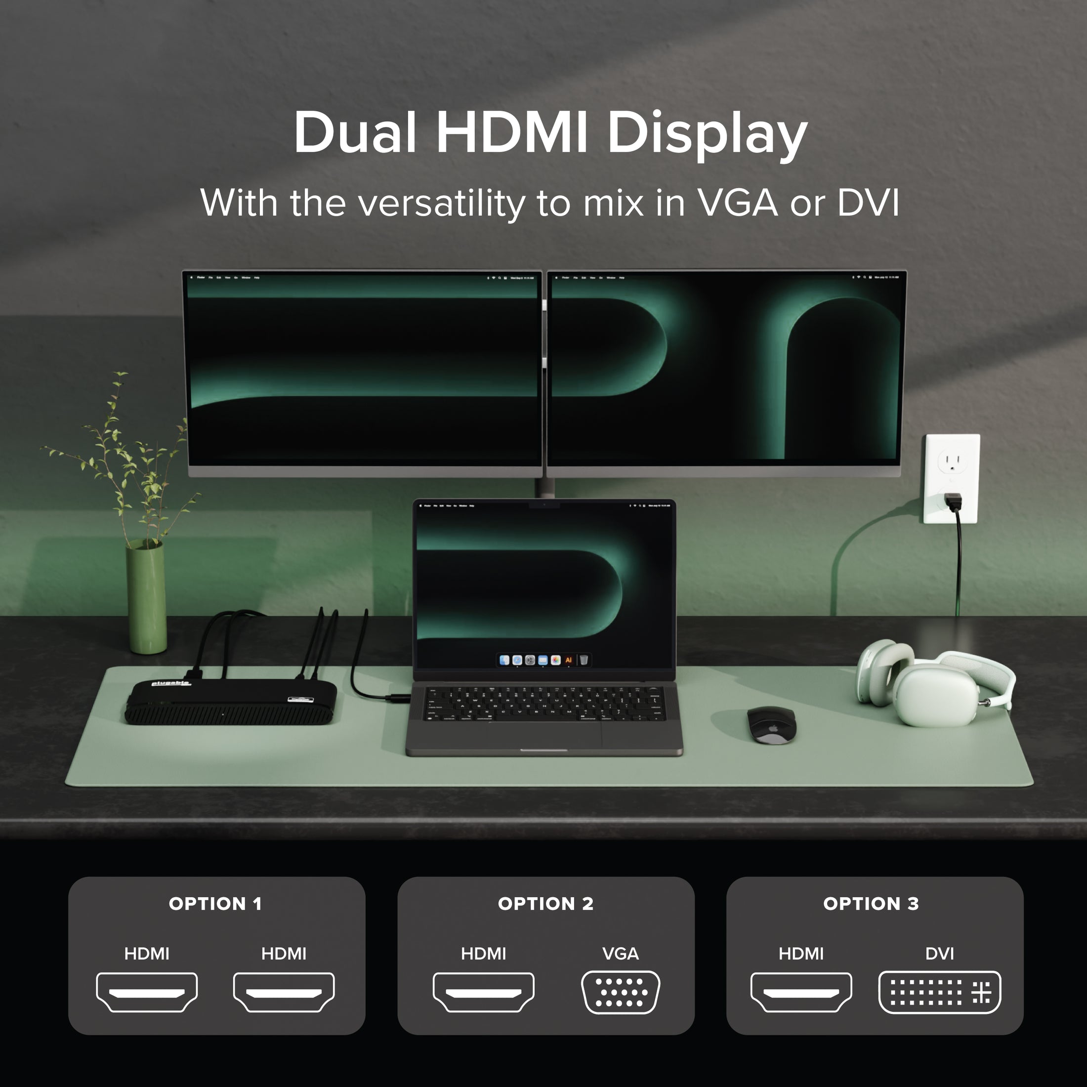 Plugable Universal Dual HDMI Monitor Docking Station for Dell, HP, Lenovo, Macbook (B-Stock)
