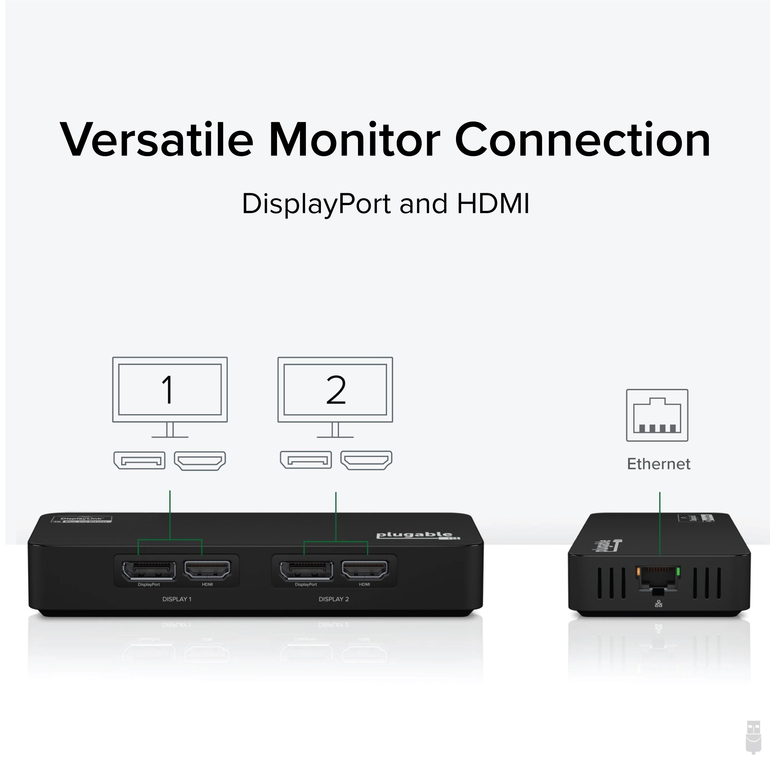 Plugable USB 3.0 and USB-C 4K DisplayPort and HDMI Dual Monitor