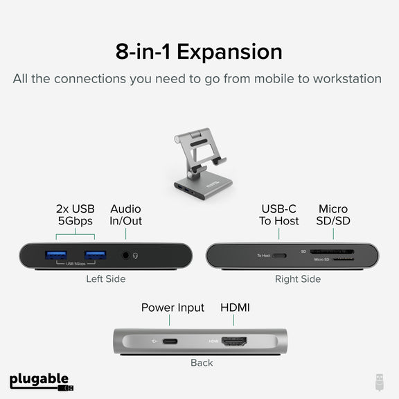Plugable USB-C Tablet / Phone / iPad Stand with Docking Station, 100W ...