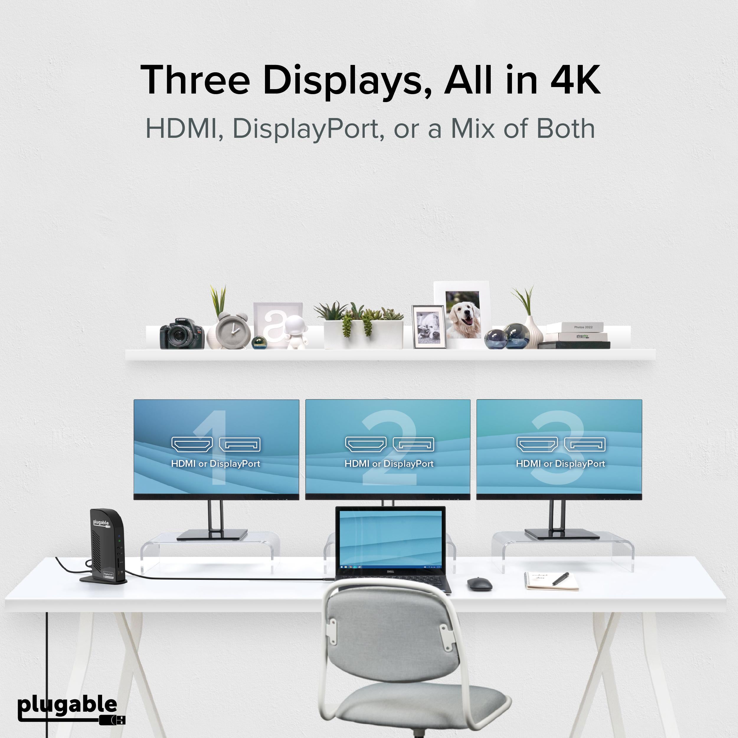 Plugable USB-C Triple 4K Display Docking Station with DisplayLink
