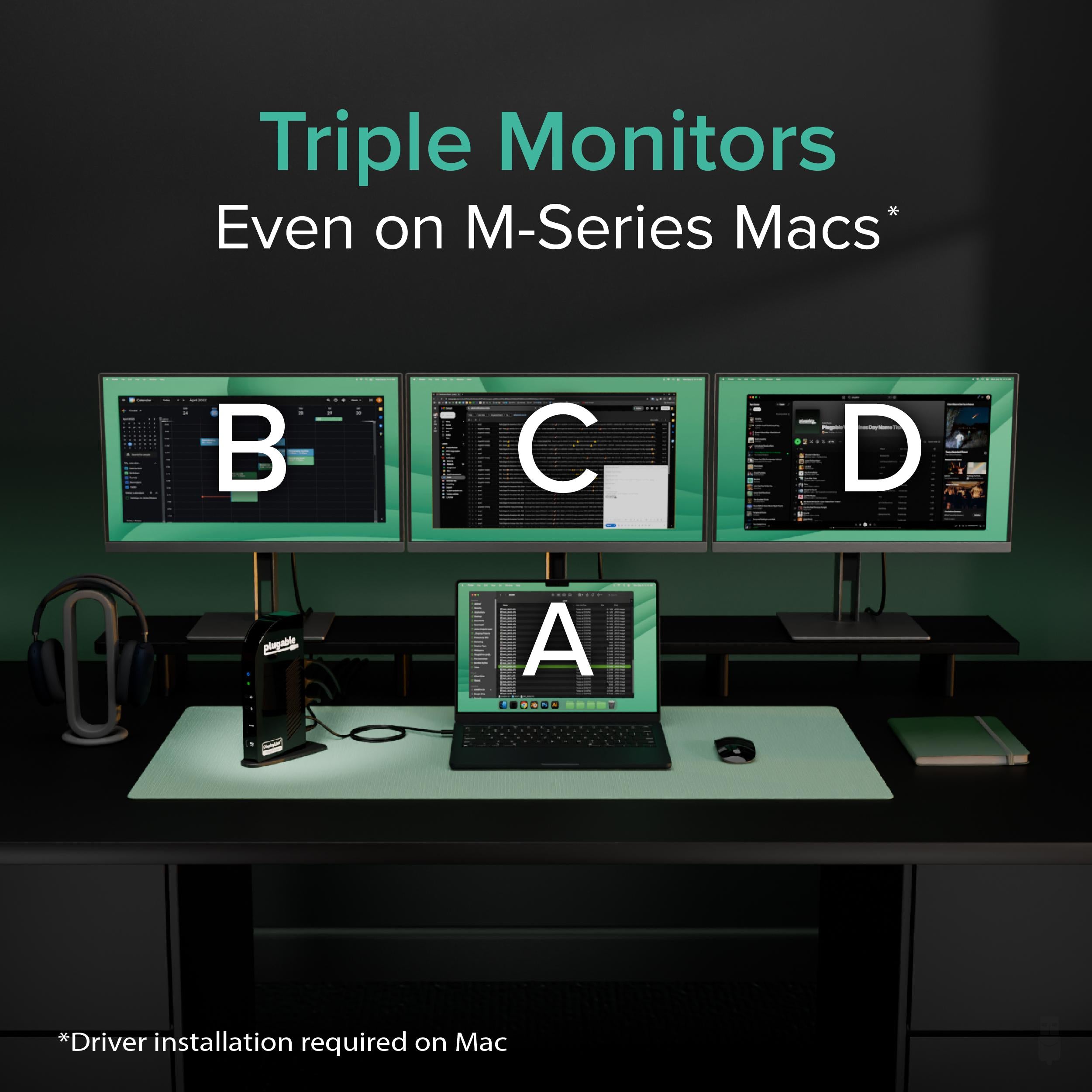 Plugable USB-C Triple Display Docking Station with DisplayLink USB