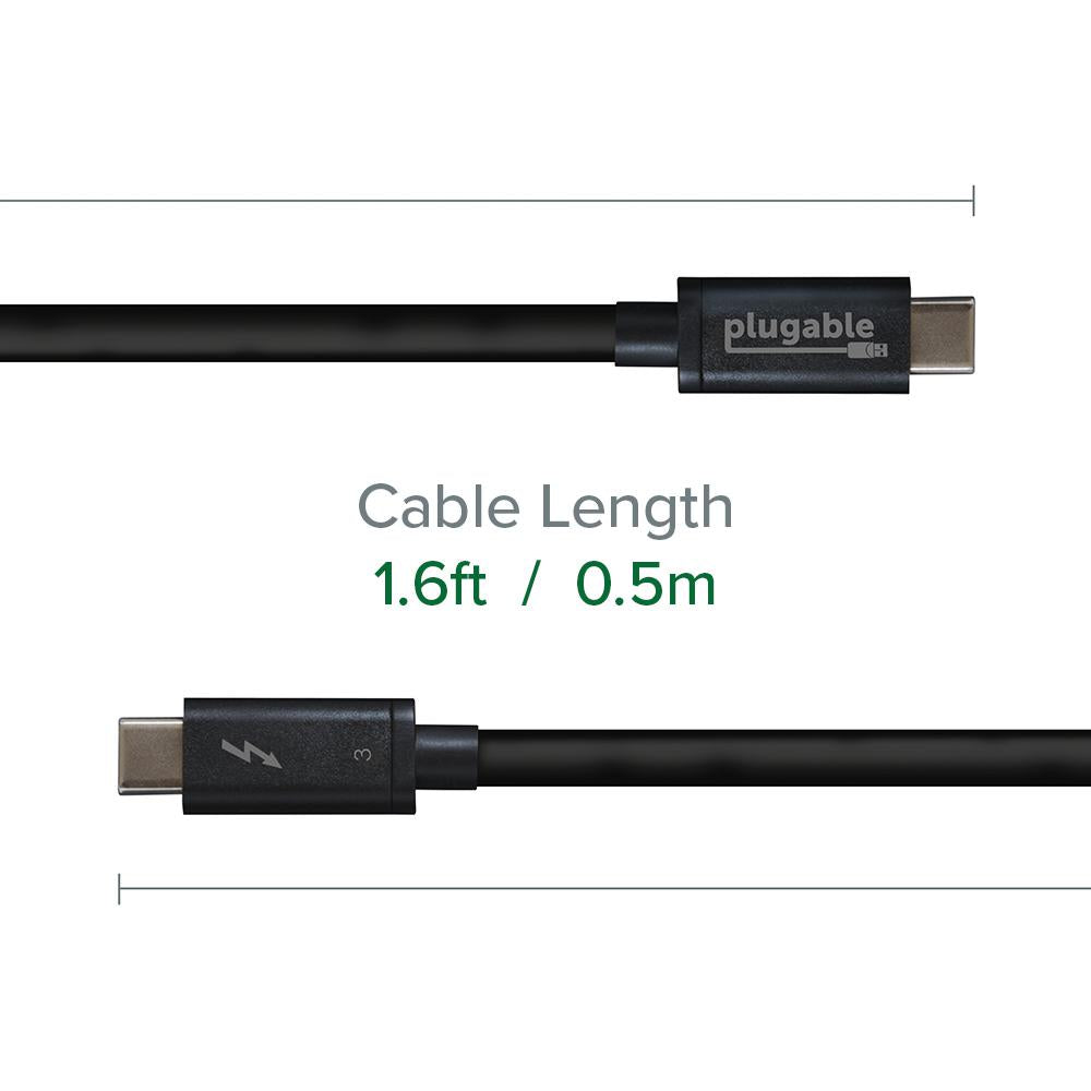Plugable Thunderbolt 3 cable length: 1.6ft / 0.5m.