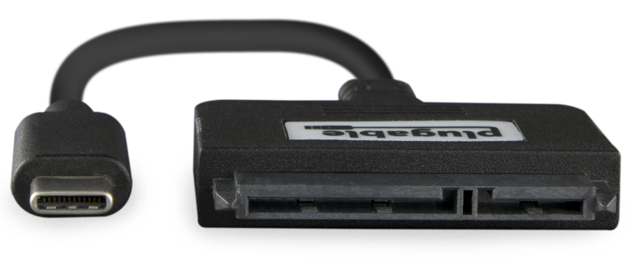 Plugable USBC-SATA24 adapter cable with a USB-C connector on one end and a SATA interface on the other.