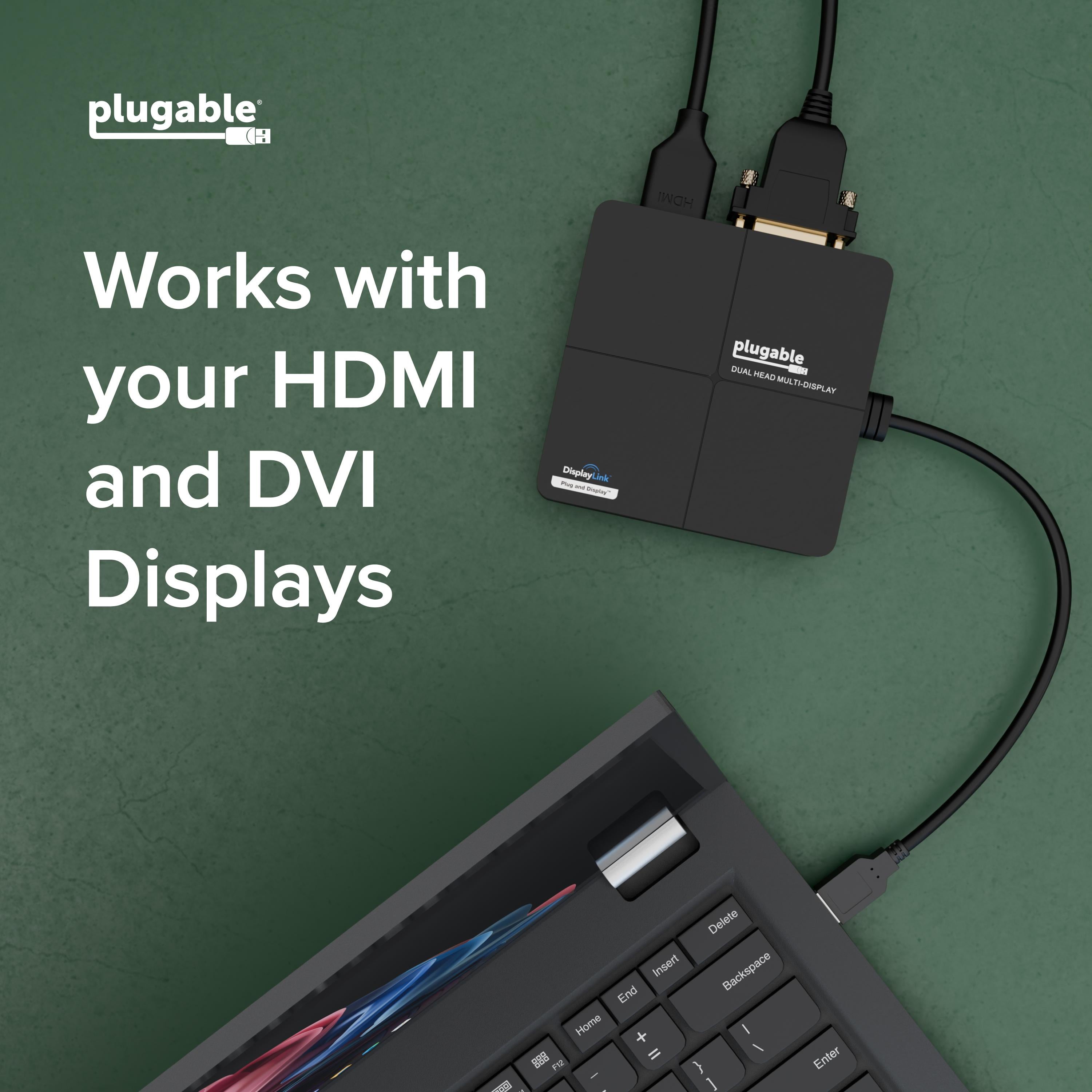 Plugable USB 3.0 Dual Display Adapter for Multiple Monitors with
