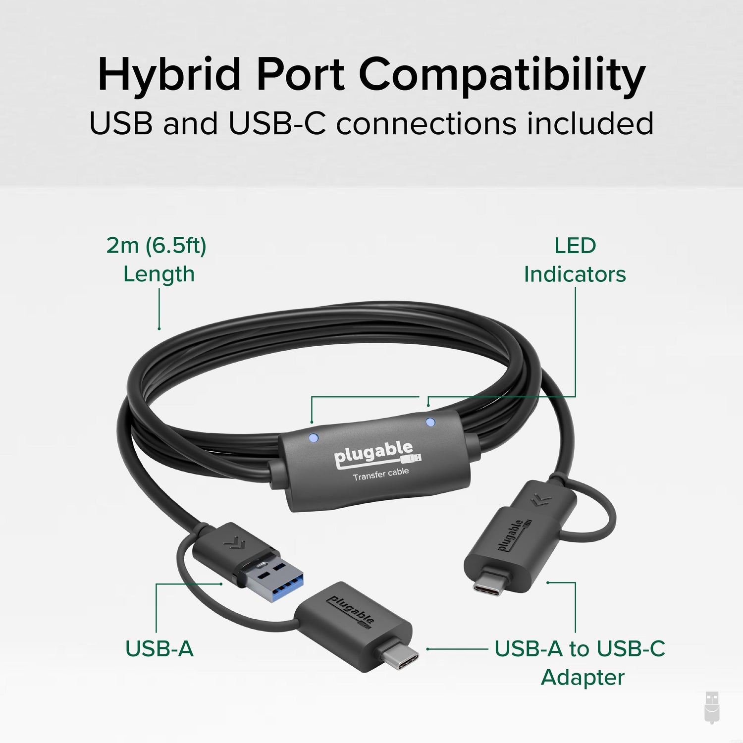 Plugable USB Data Transfer Cable with USB-C Adapters, 6.6ft ~ Plugable ...