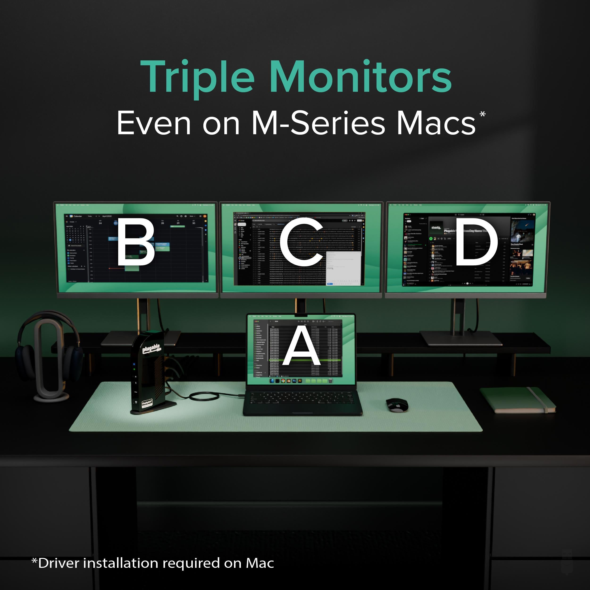 Plugable USB-C Triple Display Docking Station with DisplayLink USB