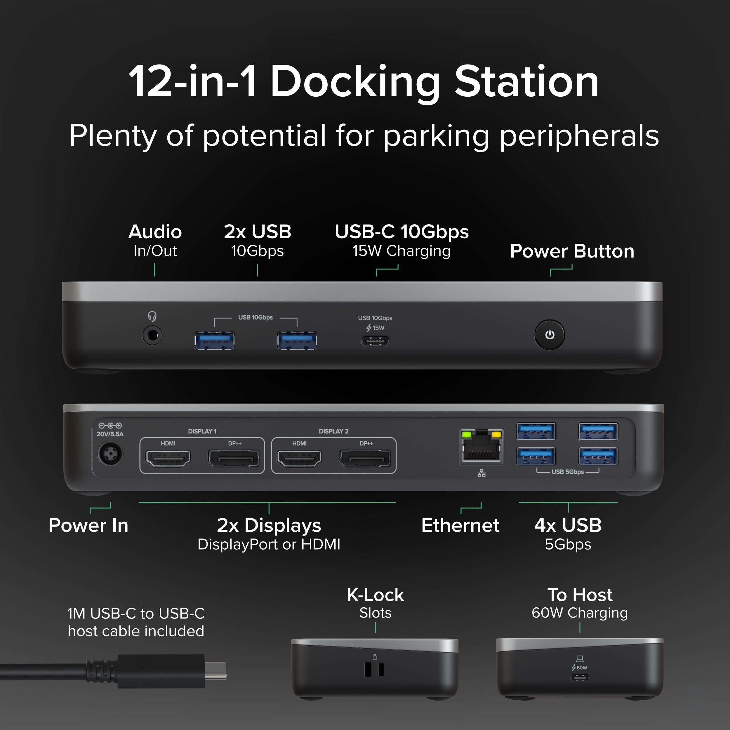 Plugable USB-C Dual Monitor Docking Station, Certified Works with