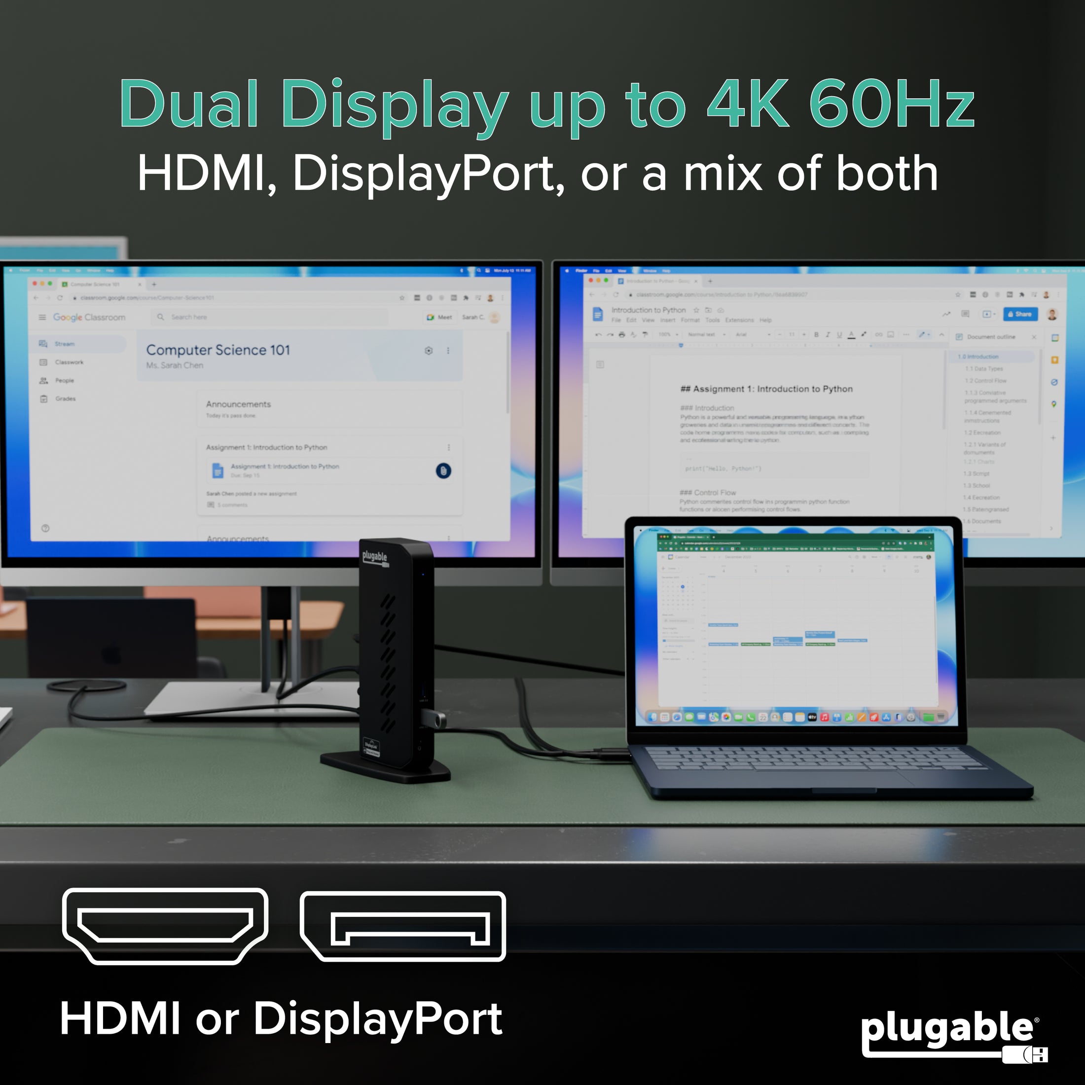 Plugable Universal Docking Station for Dual 4K Monitors (B-Stock)