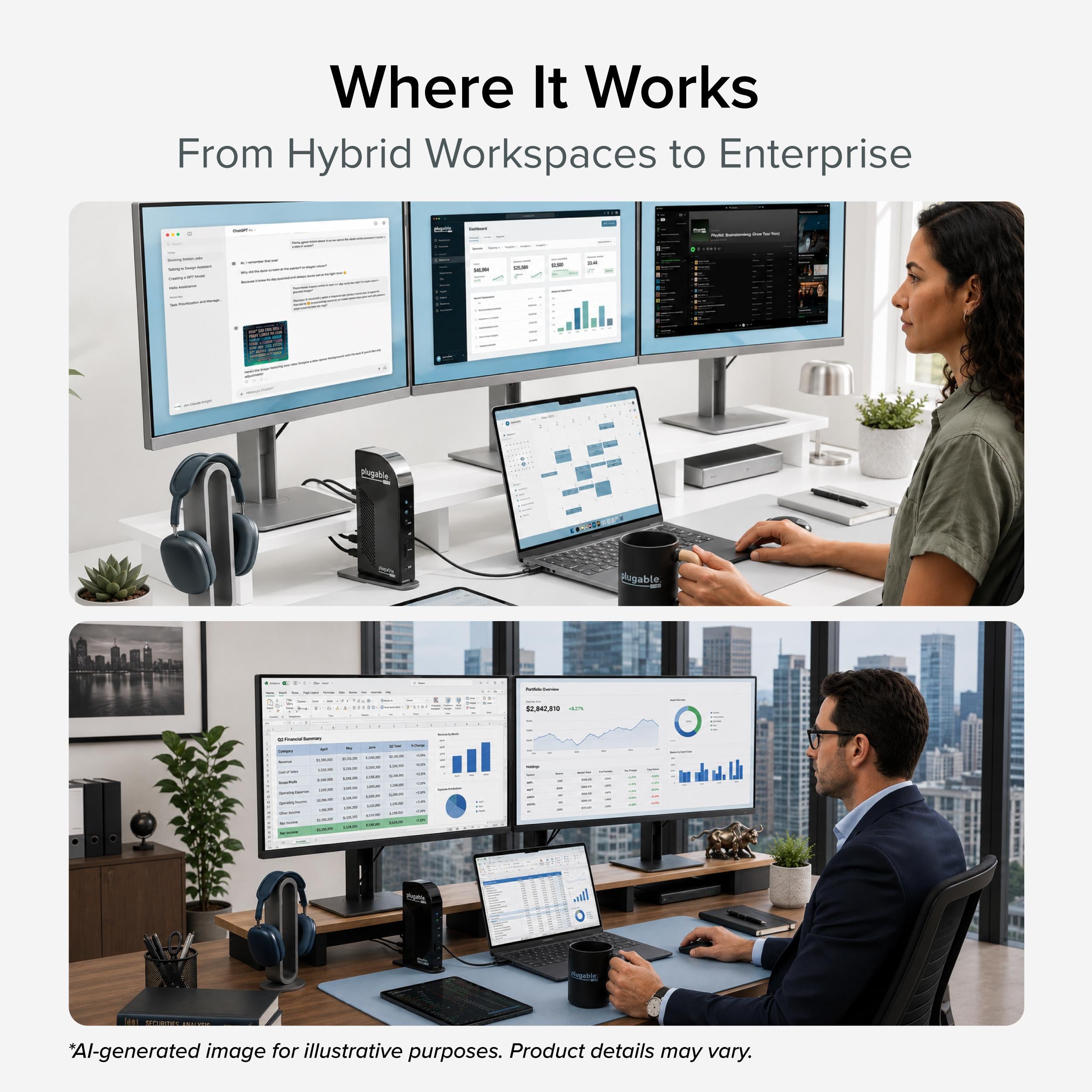 Plugable USB-C Triple 4K Display Docking Station with DisplayLink